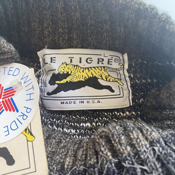 Le Tigre Sweater Mens Vintage Large USA Made Acrylic Grandpa Brown Black NEW - Picture 6 of 9